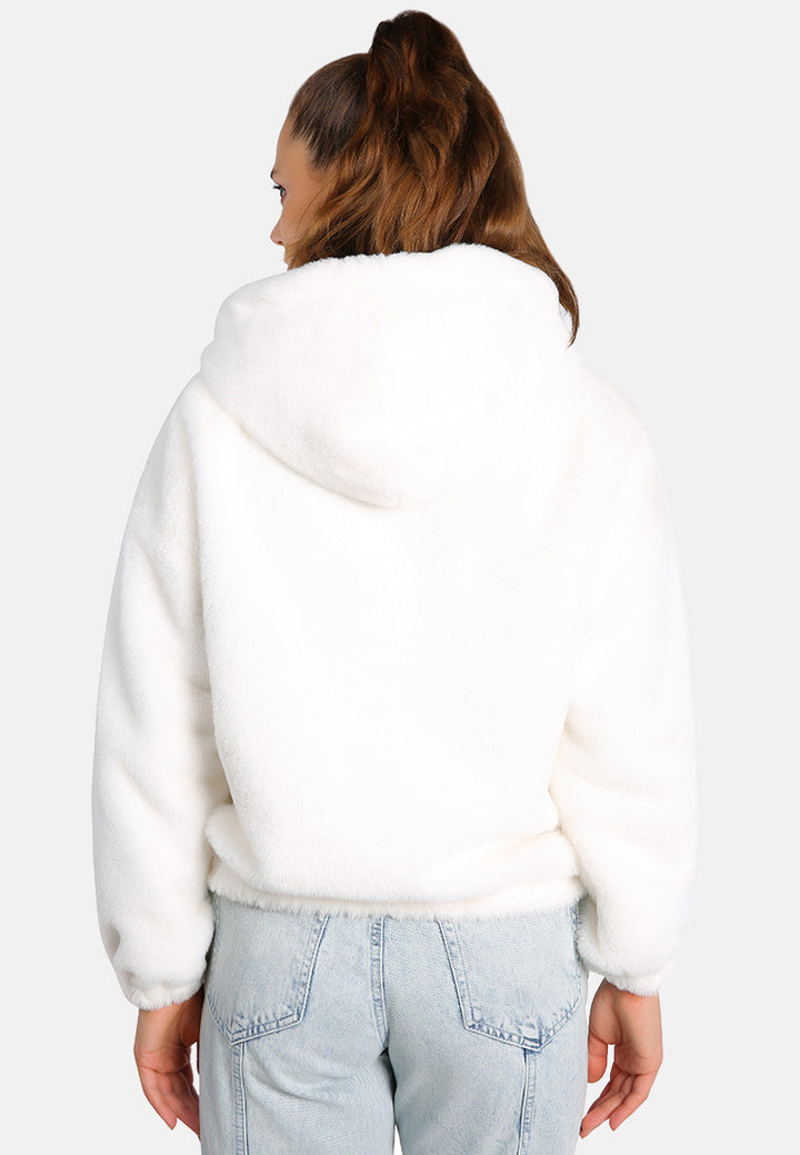faux fur long sleeve hoodie jacket#color_cream