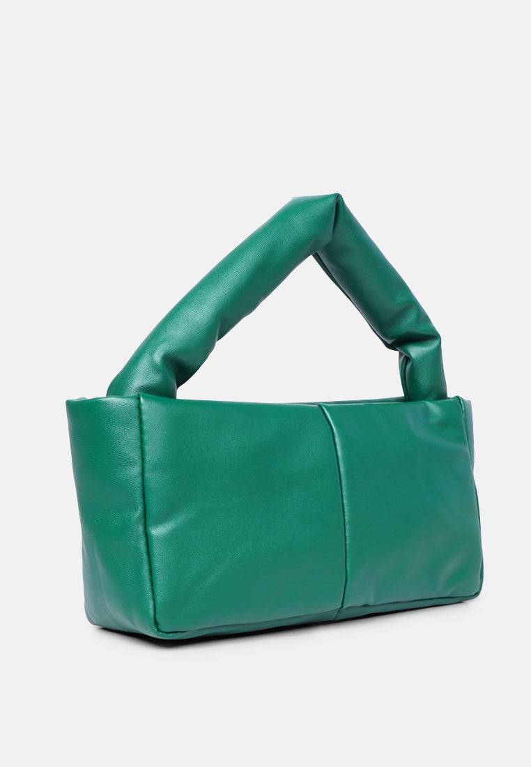 faux leather baguette bag#color_green