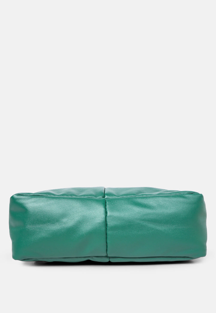 faux leather baguette bag#color_green