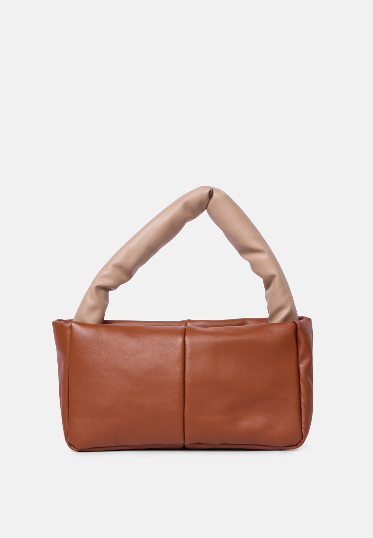 faux leather baguette bag#color_tan
