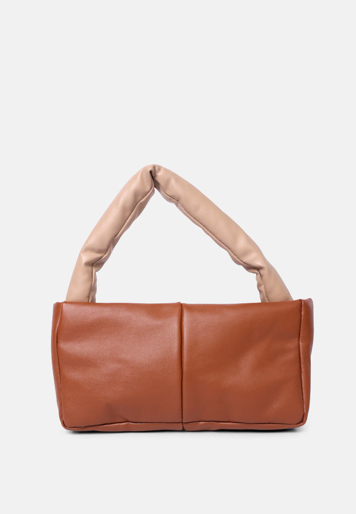 faux leather baguette bag#color_tan