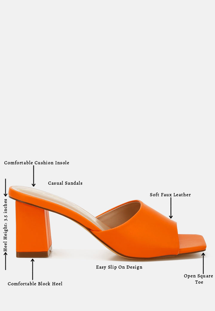 faux leather block heel sandals #color_orange