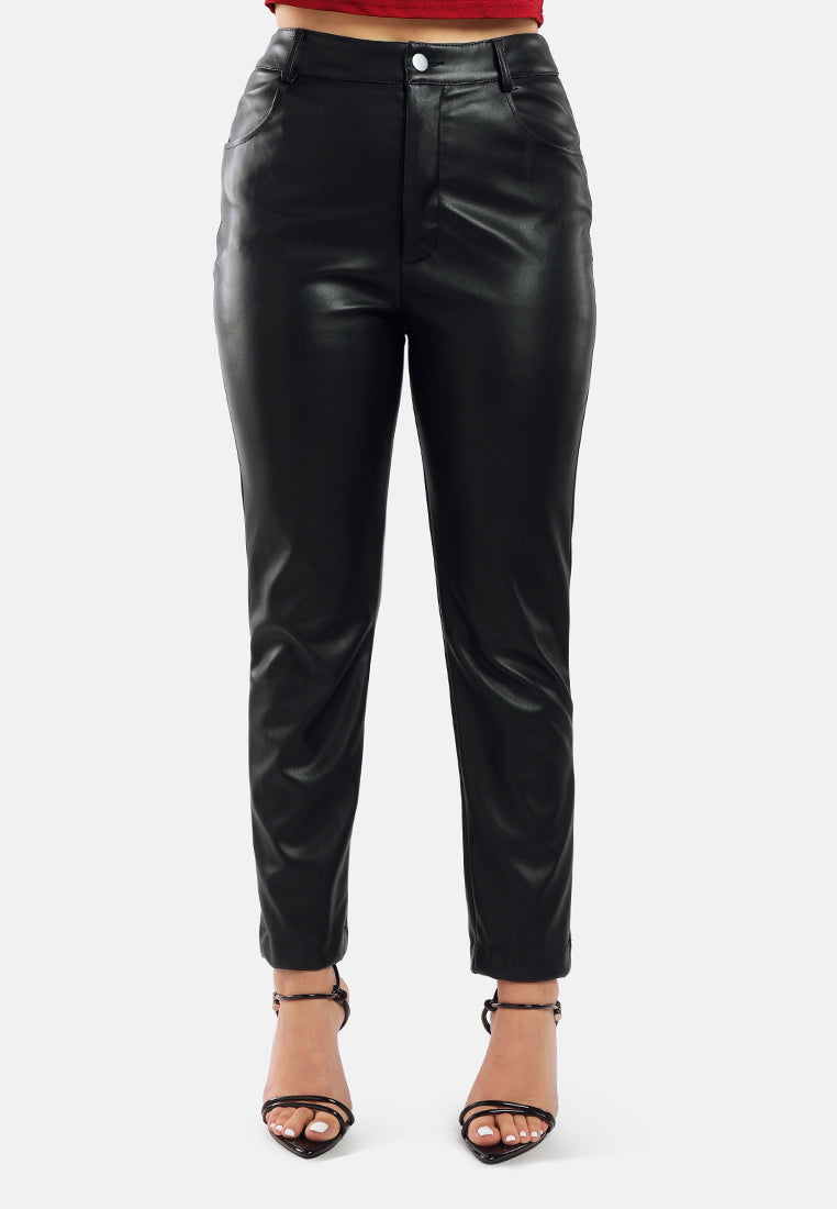 faux leather contrast stitch pants#color_black