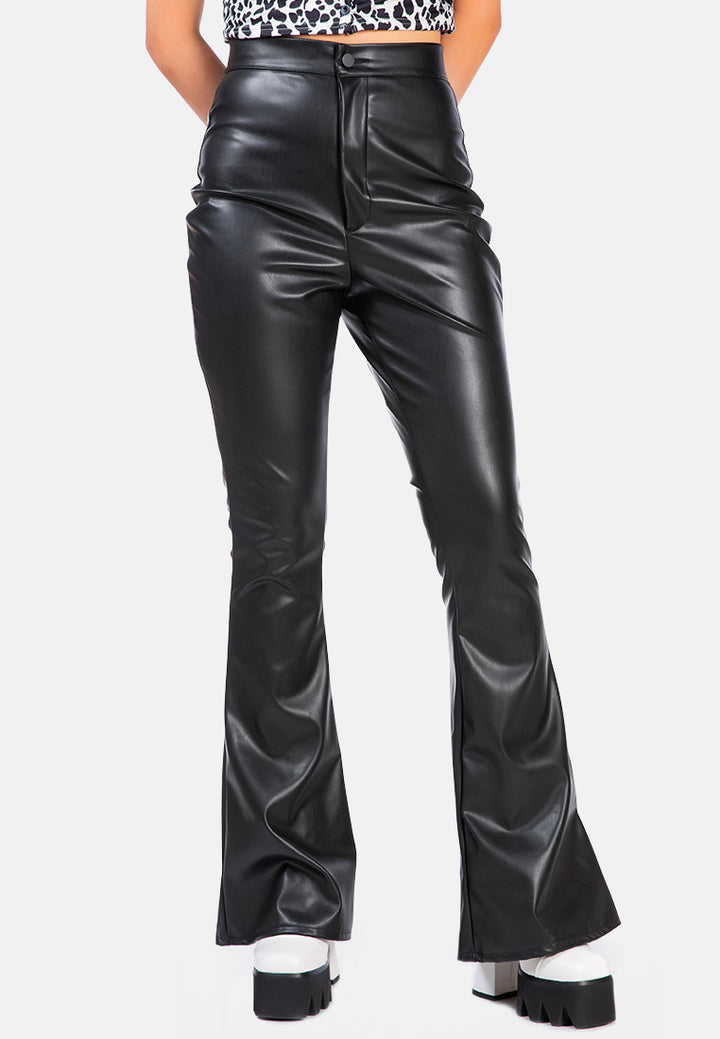 faux leather high waist flared trousers#color_black