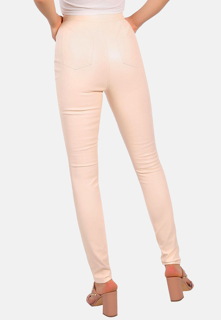 faux leather high waist skinny trousers#color_camel