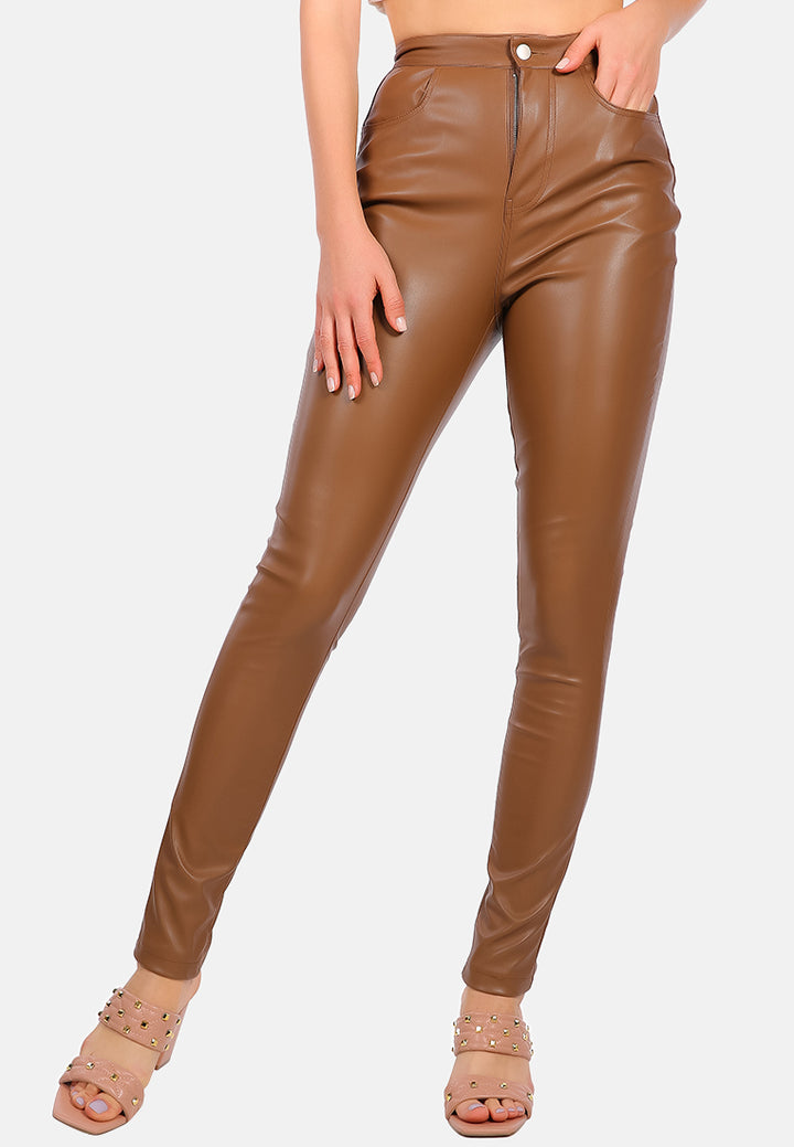 faux leather high waist skinny trousers#color_chocolate