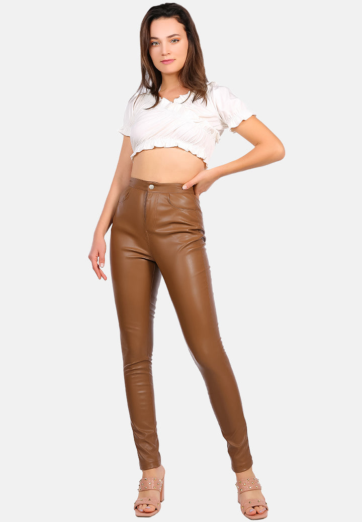 faux leather high waist skinny trousers#color_chocolate