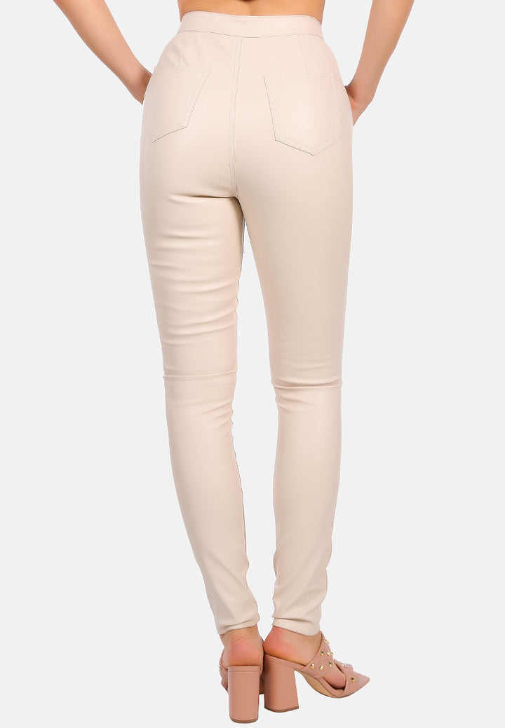 faux leather high waist skinny trousers#color_stone