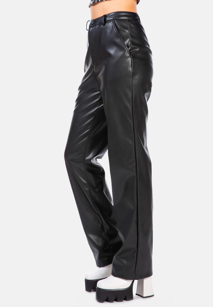 faux leather high waist straight trousers#color_black