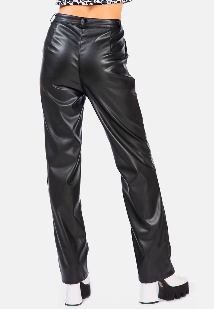 faux leather high waist straight trousers#color_black