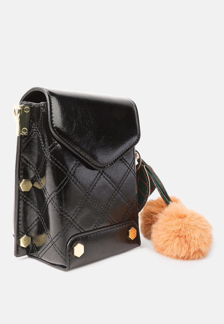 faux leather mini sling bag#color_black
