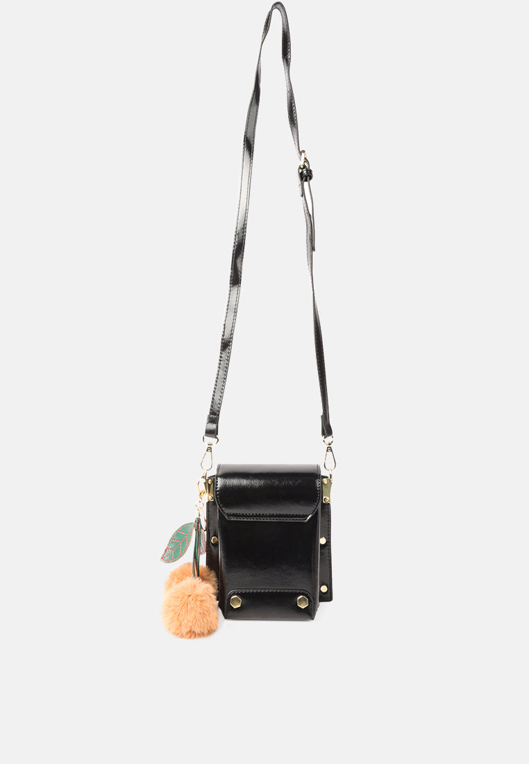 faux leather mini sling bag#color_black