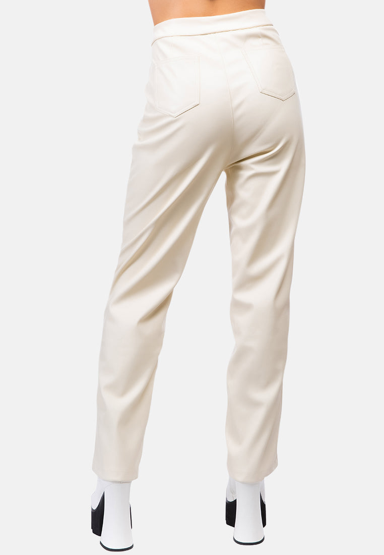 faux leather pleated high waist trousers#color_cream