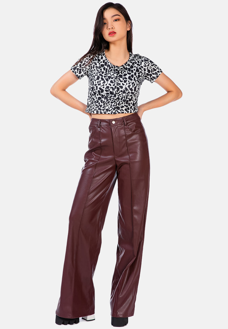faux leather seam detail wide leg trousers#color_dk-chocolate