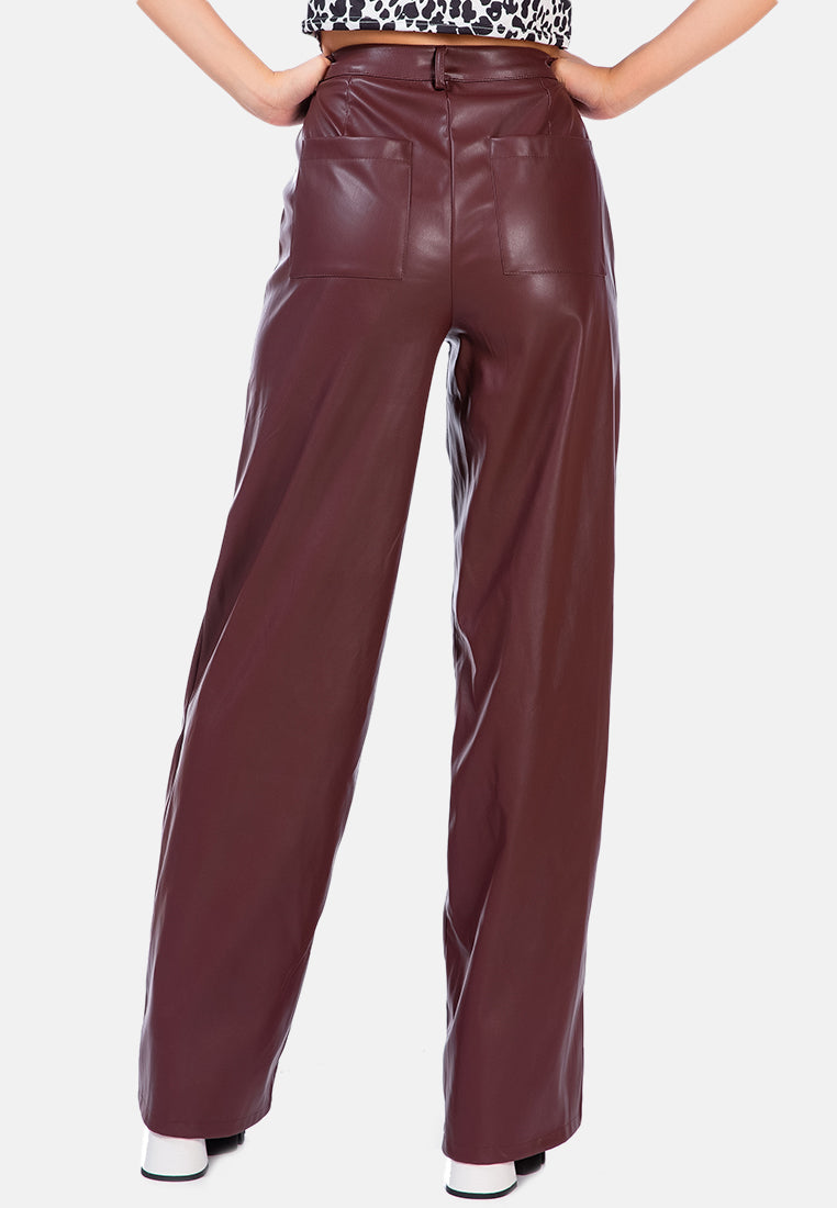 faux leather seam detail wide leg trousers#color_dk-chocolate