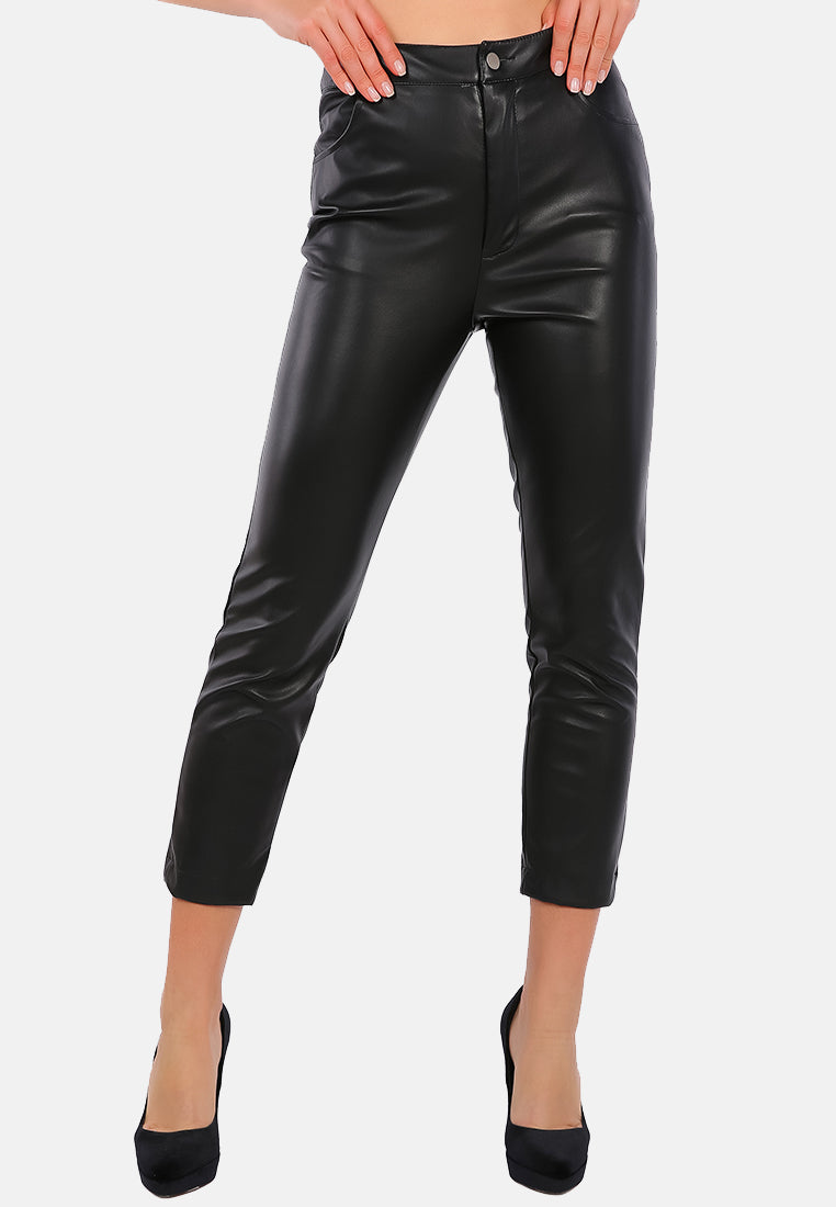 faux leather straight fall trousers#color_black