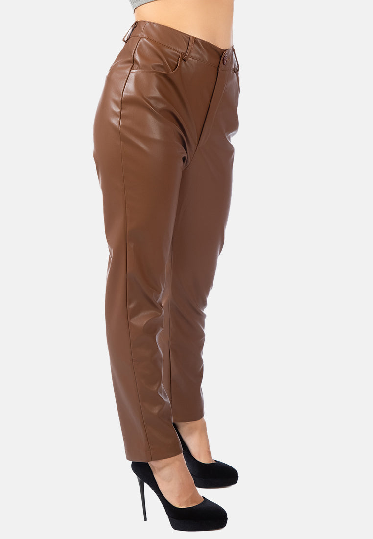 faux leather straight fall trousers#color_chocolate
