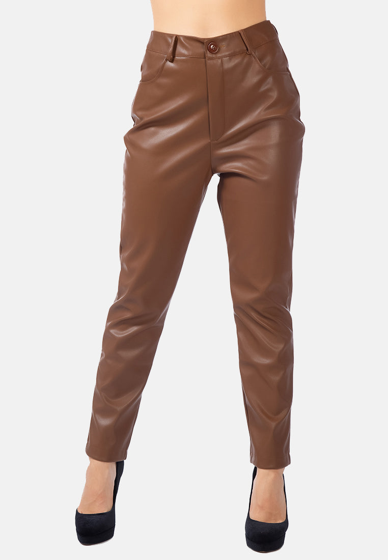 faux leather straight fall trousers#color_chocolate