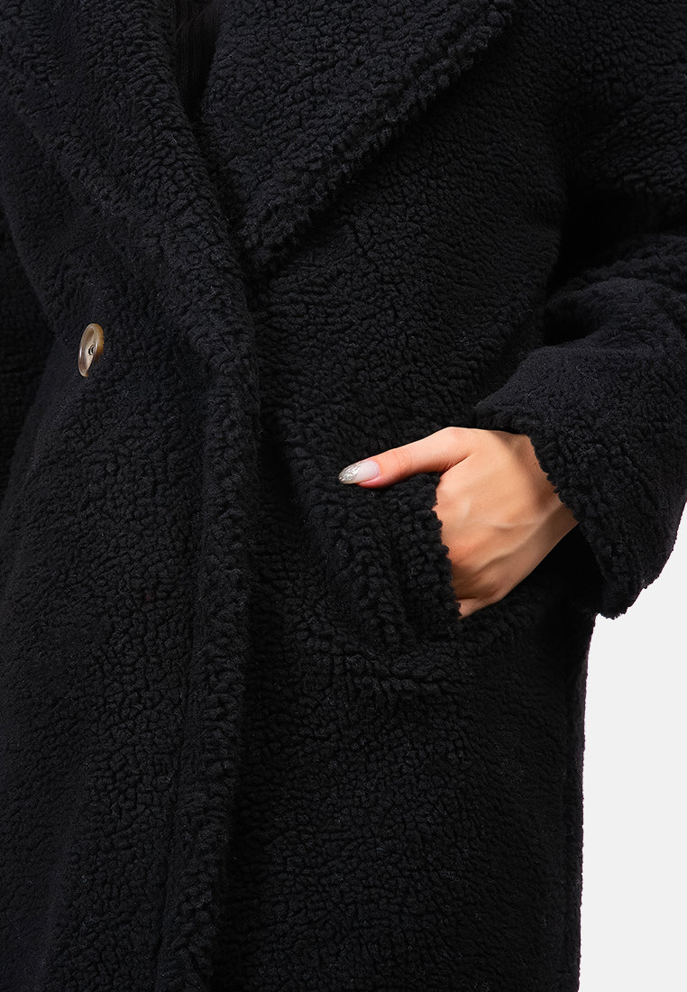 faux shearling teddy overcoat#color_black