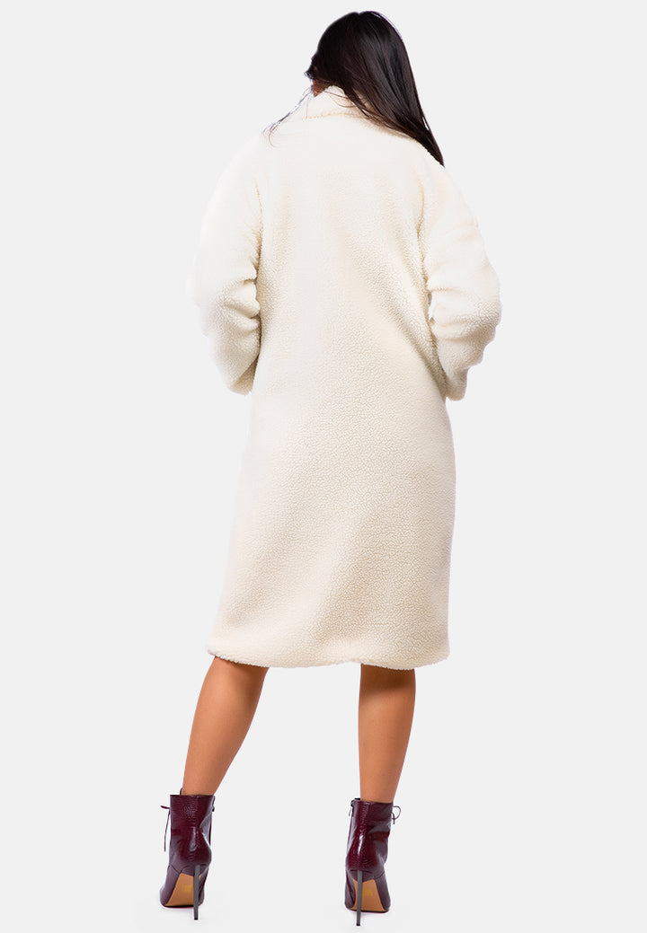 faux shearling teddy overcoat#color_white