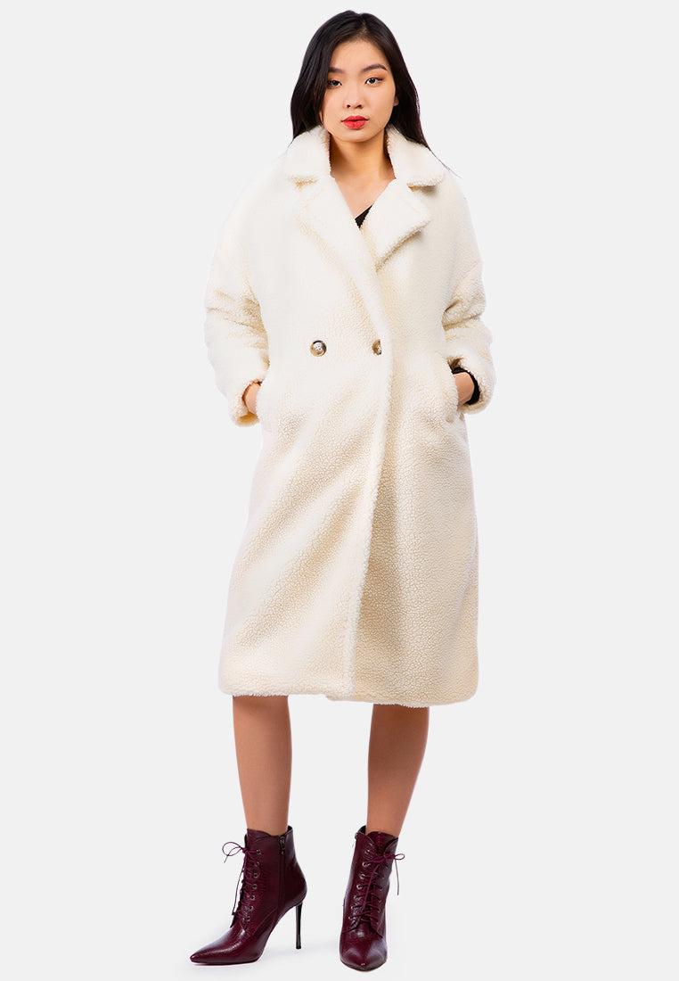 faux shearling teddy overcoat#color_white