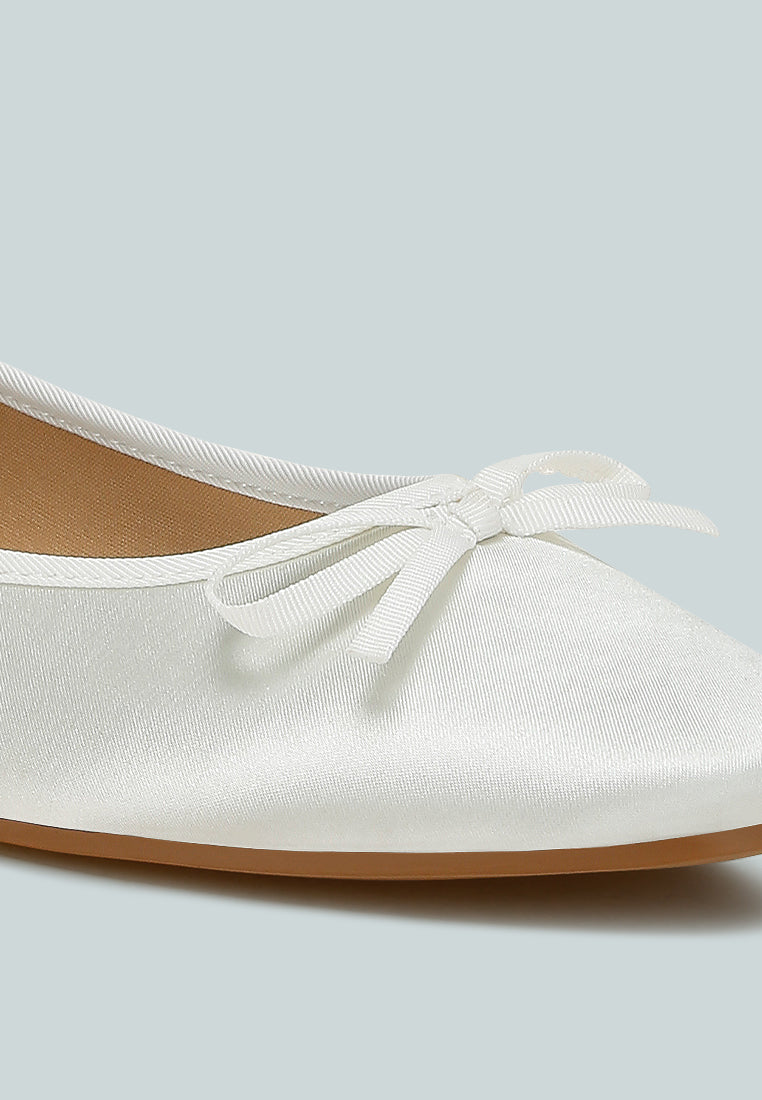 satin bow embellished ballerinas by ruw#color_white