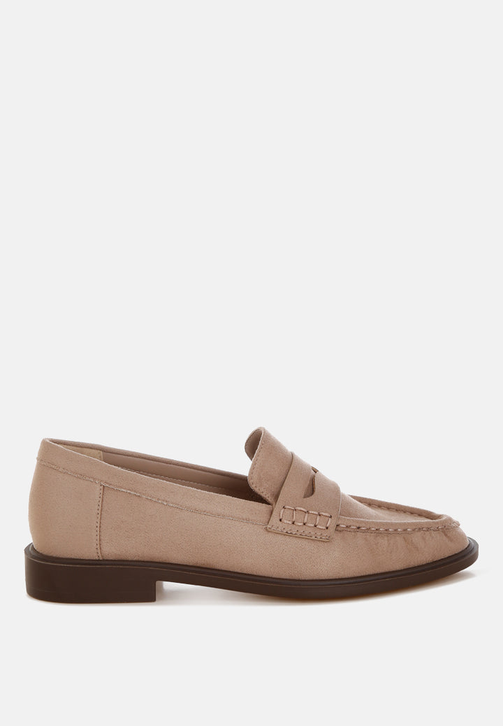 fhalko penny strap low block heel loafers by ft#color_beige-microfiber