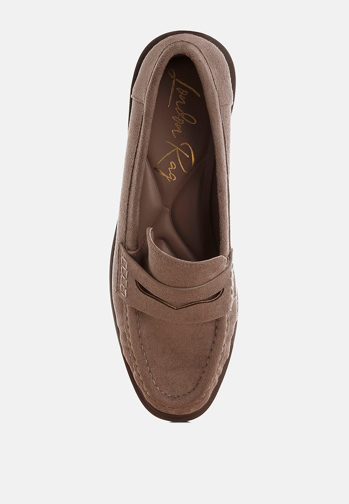 fhalko penny strap low block heel loafers by ft#color_taupe-microfiber