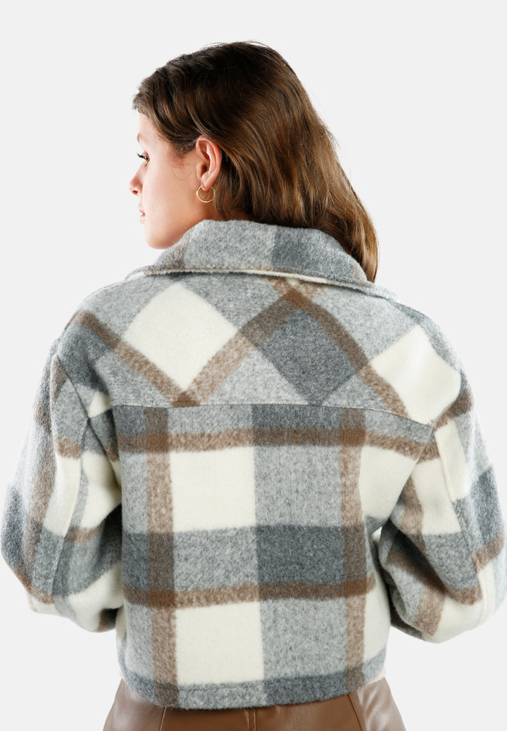 flannel plaid crop jacket#color_multi