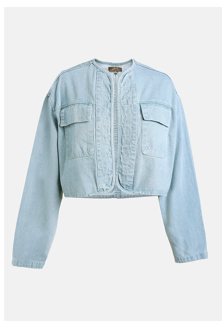 flap pockets denim jacket#color_light-blue