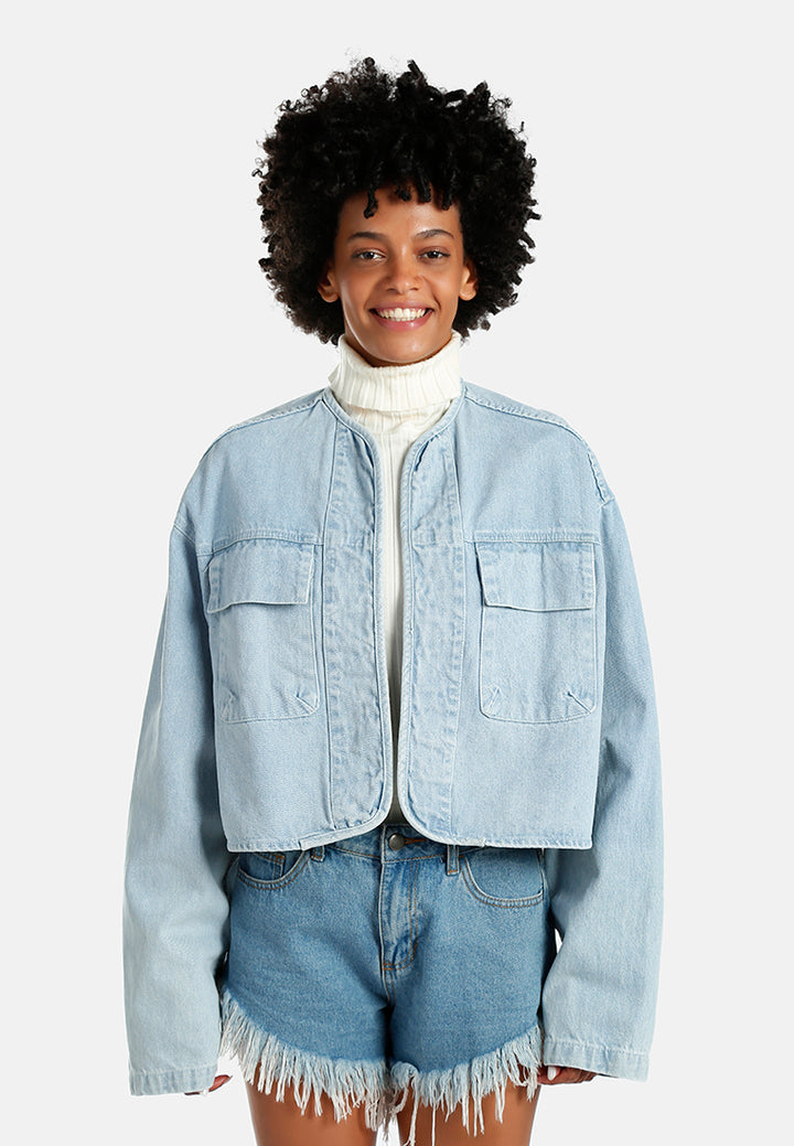 flap pockets denim jacket#color_light-blue