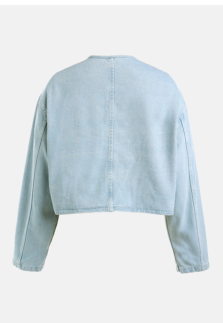 flap pockets denim jacket#color_light-blue
