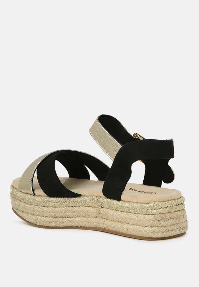 flatform espadrilles sandals#color_black-gold