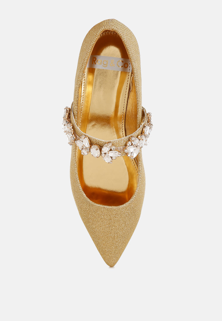 diamante brooch glitter ballerinas by ruw#color_gold