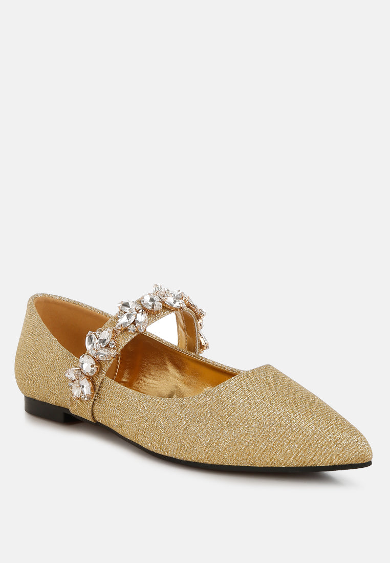 diamante brooch glitter ballerinas by ruw#color_gold