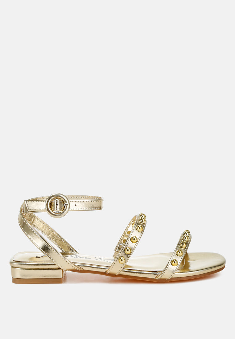 studded ankle strap flat sandals by rag#color_gold
