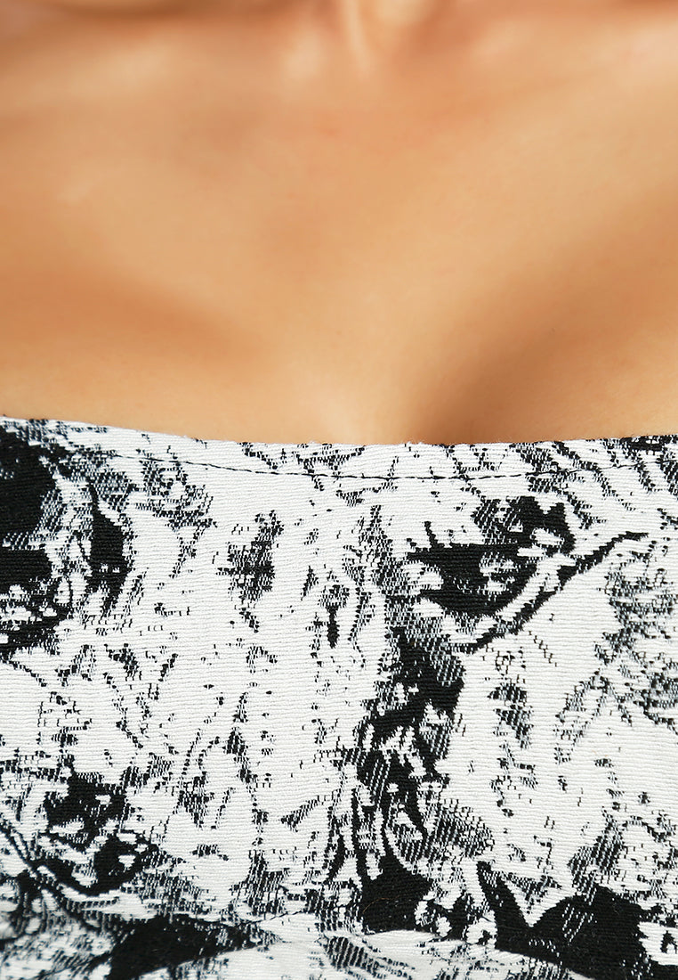 floral print jacquard corset bandeau#color_black