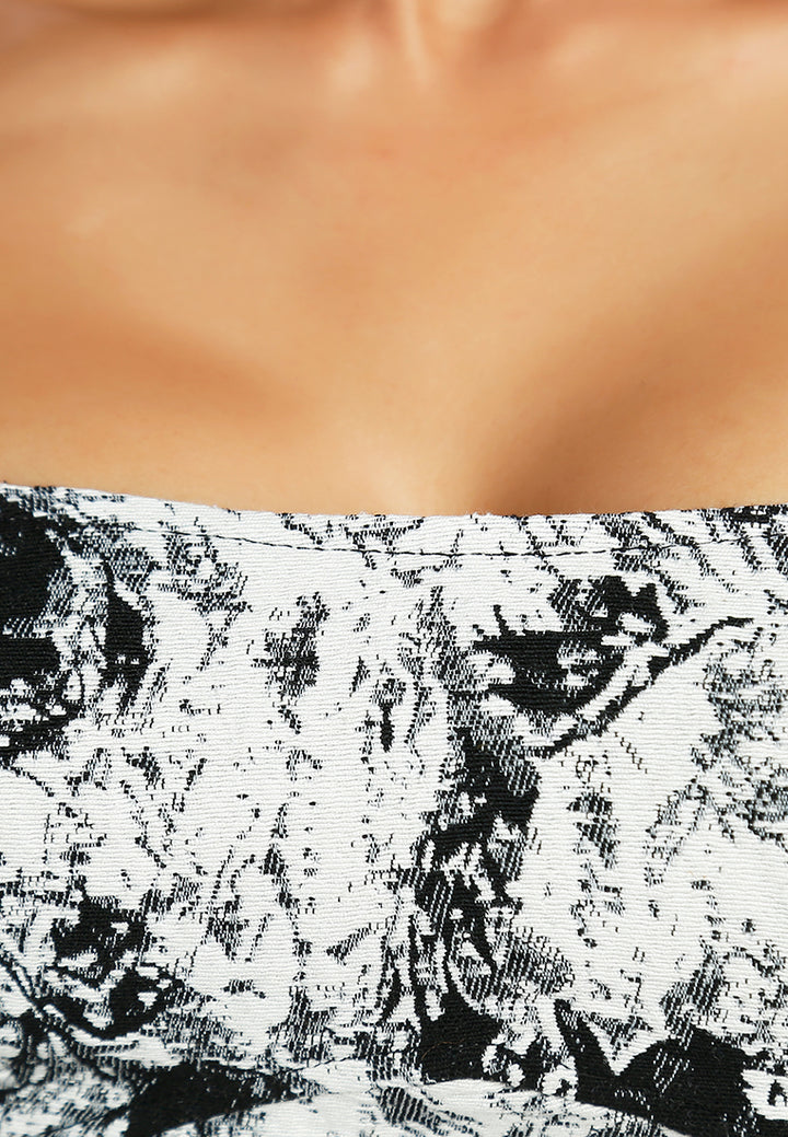 floral print jacquard corset bandeau#color_black