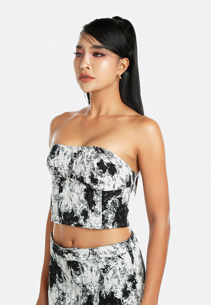floral print jacquard corset bandeau#color_black