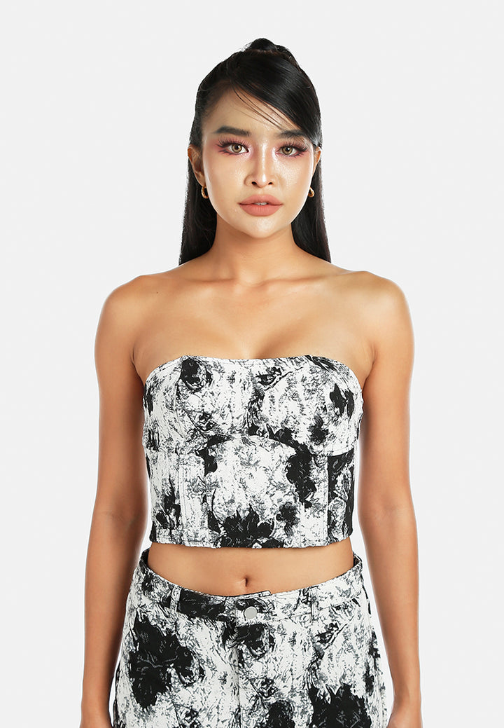 floral print jacquard corset bandeau#color_black