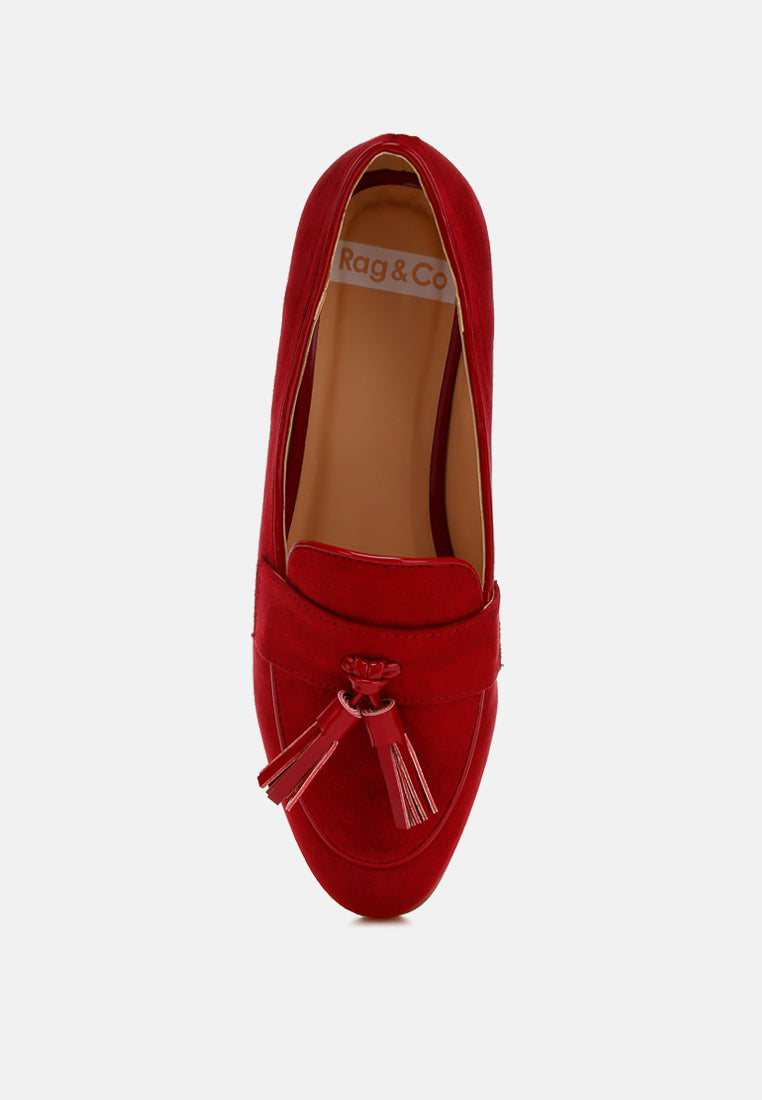 folklore micro suede tassel loafers#color_red