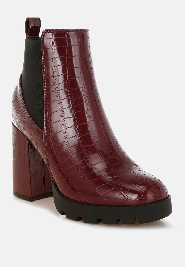 foxy faux leather croc chelsea boots#color_burgundy