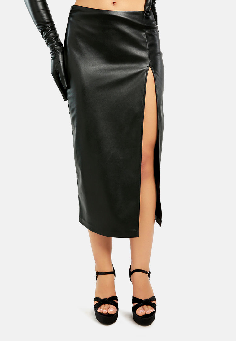 front slit midi skirt#color_black