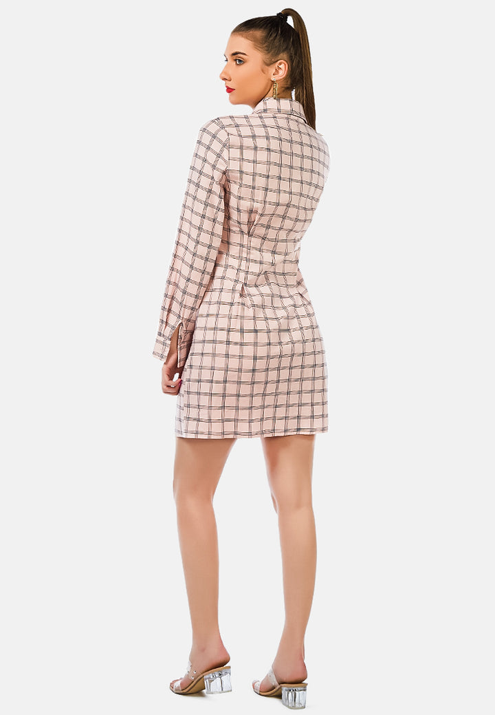 full sleeve chequered shirt dress by ruw#color_pink