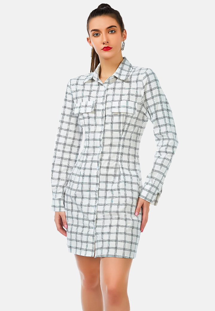 full sleeve chequered shirt dress by ruw#color_white