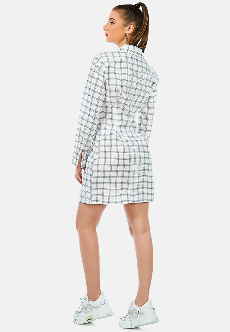 full sleeve chequered shirt dress by ruw#color_white