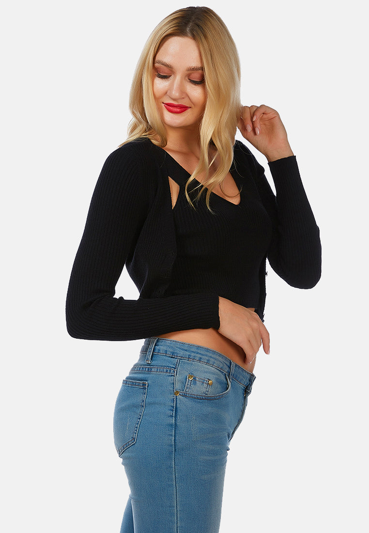 full sleeve cropped cardigan#color_black