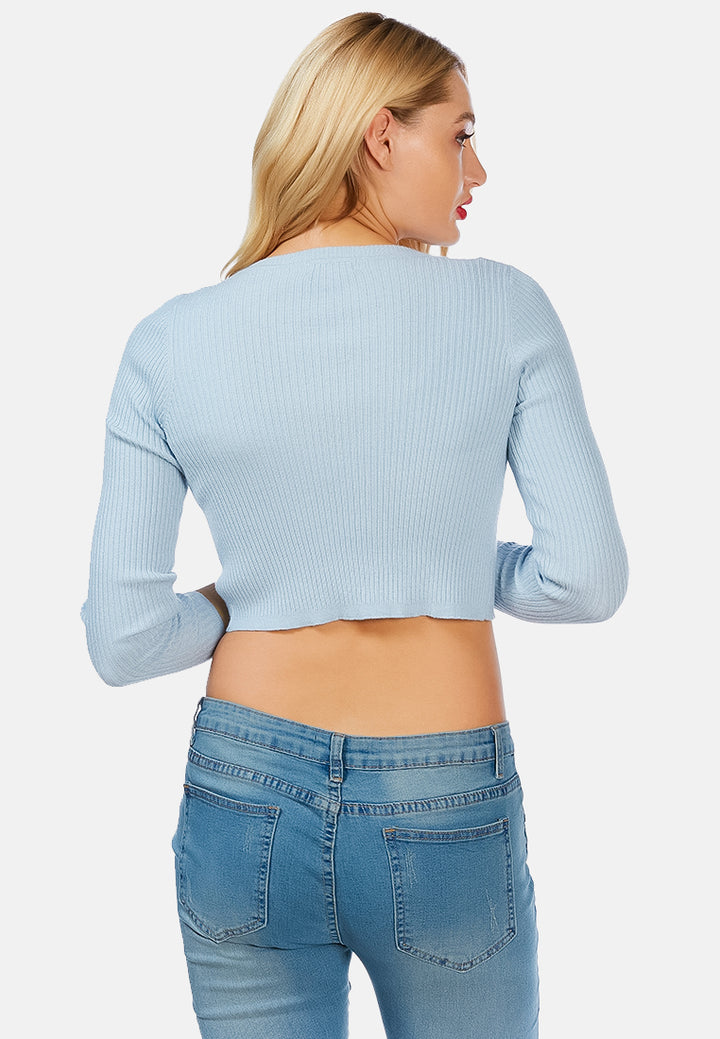 full sleeve cropped cardigan#color_light-blue