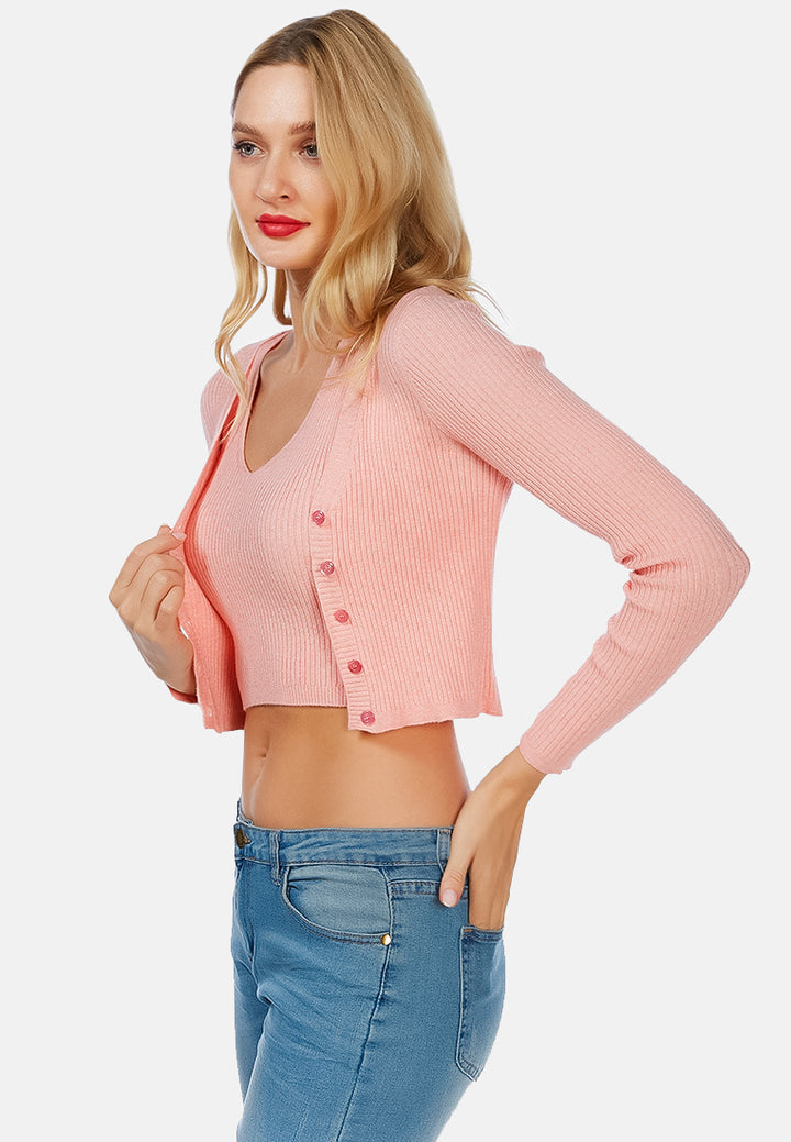 full sleeve cropped cardigan#color_pink