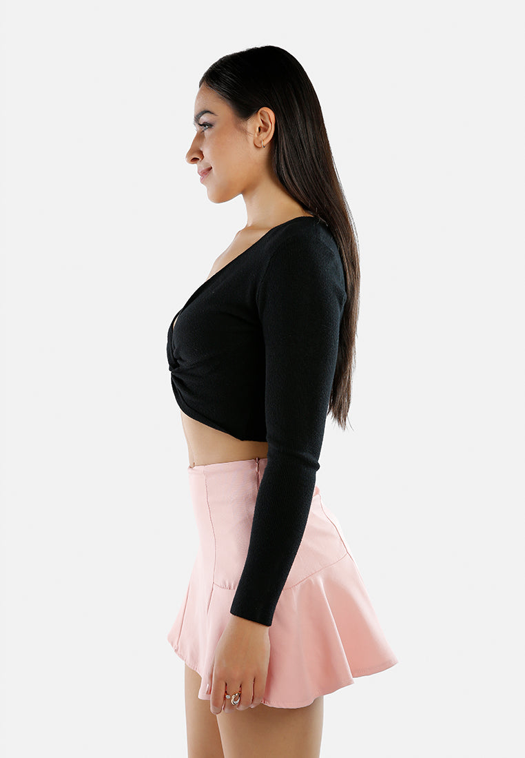 full sleeve knot twist crop top by ruw#color_black